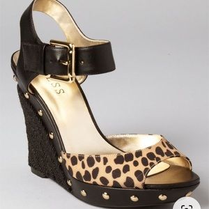 Guess Tabari wedge heel Black Leopard Studs Sz 7 6.5 BRAND NEW